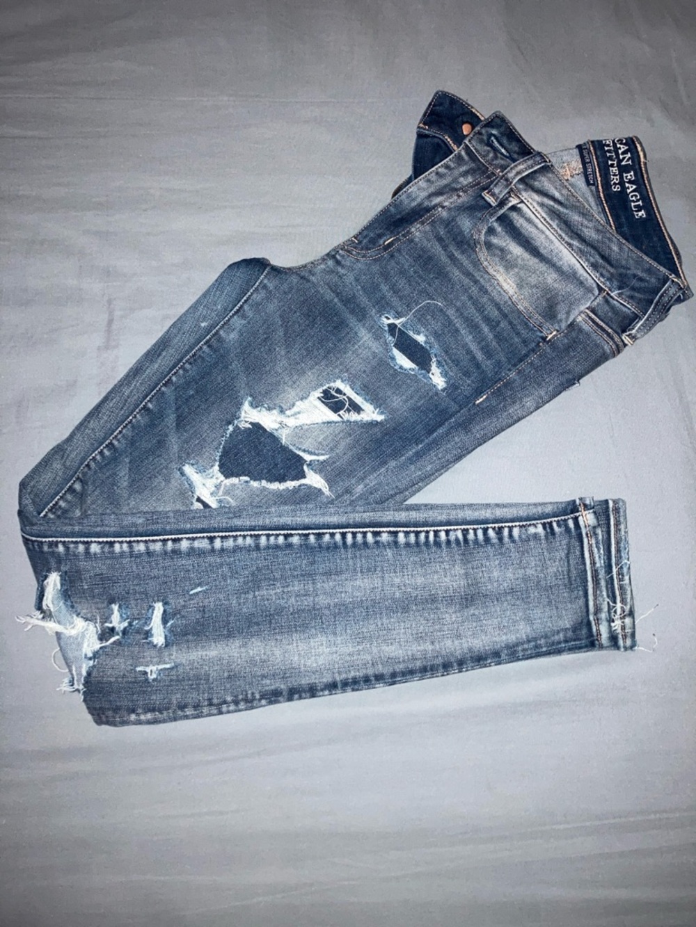 American Eagle Outfitters Distressed Blue Denim Skinny Jeans